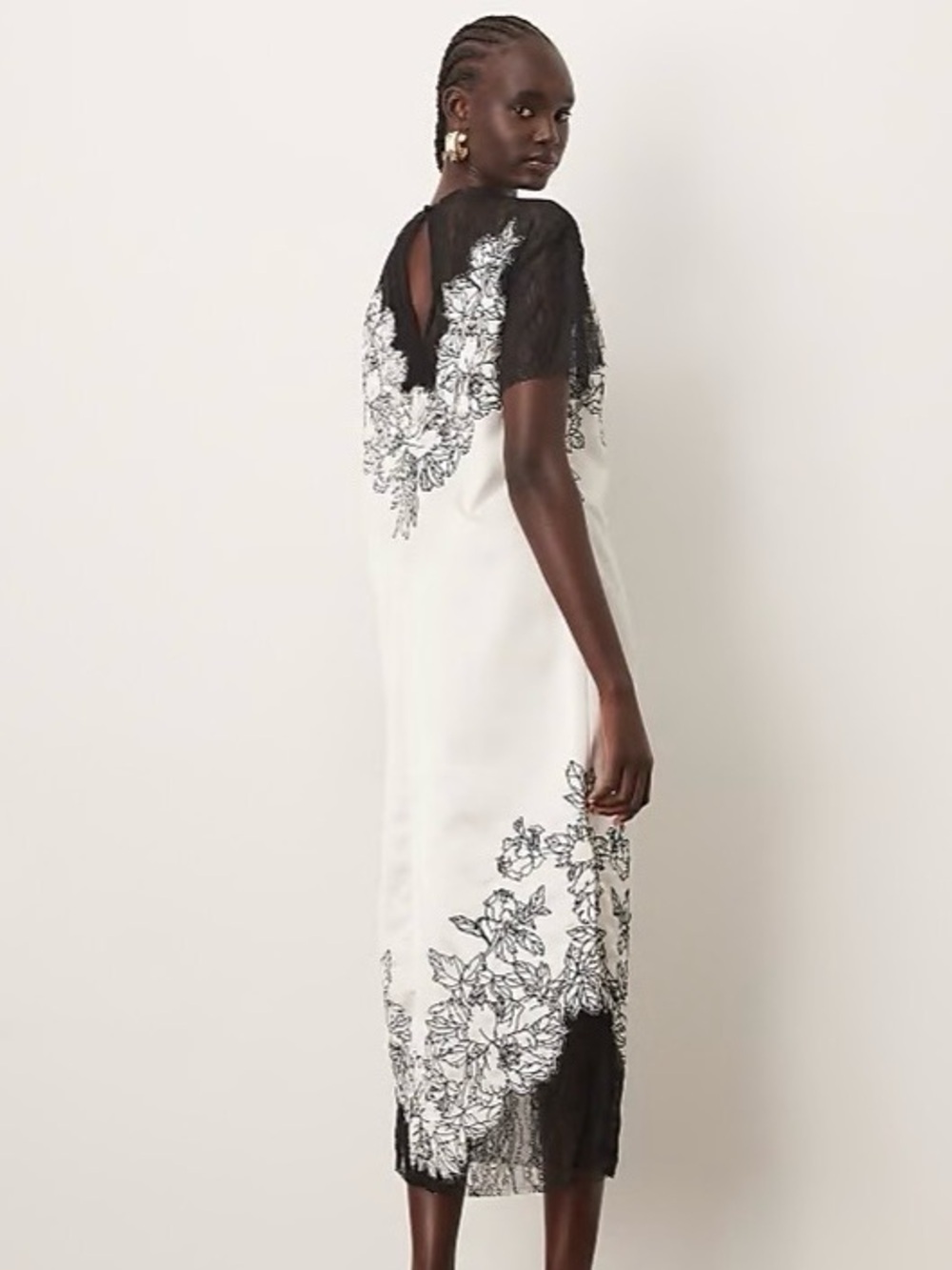 ASOS ARRANGE satin lace applique embroidered column midi dress in ivory - Picture 2 of 15